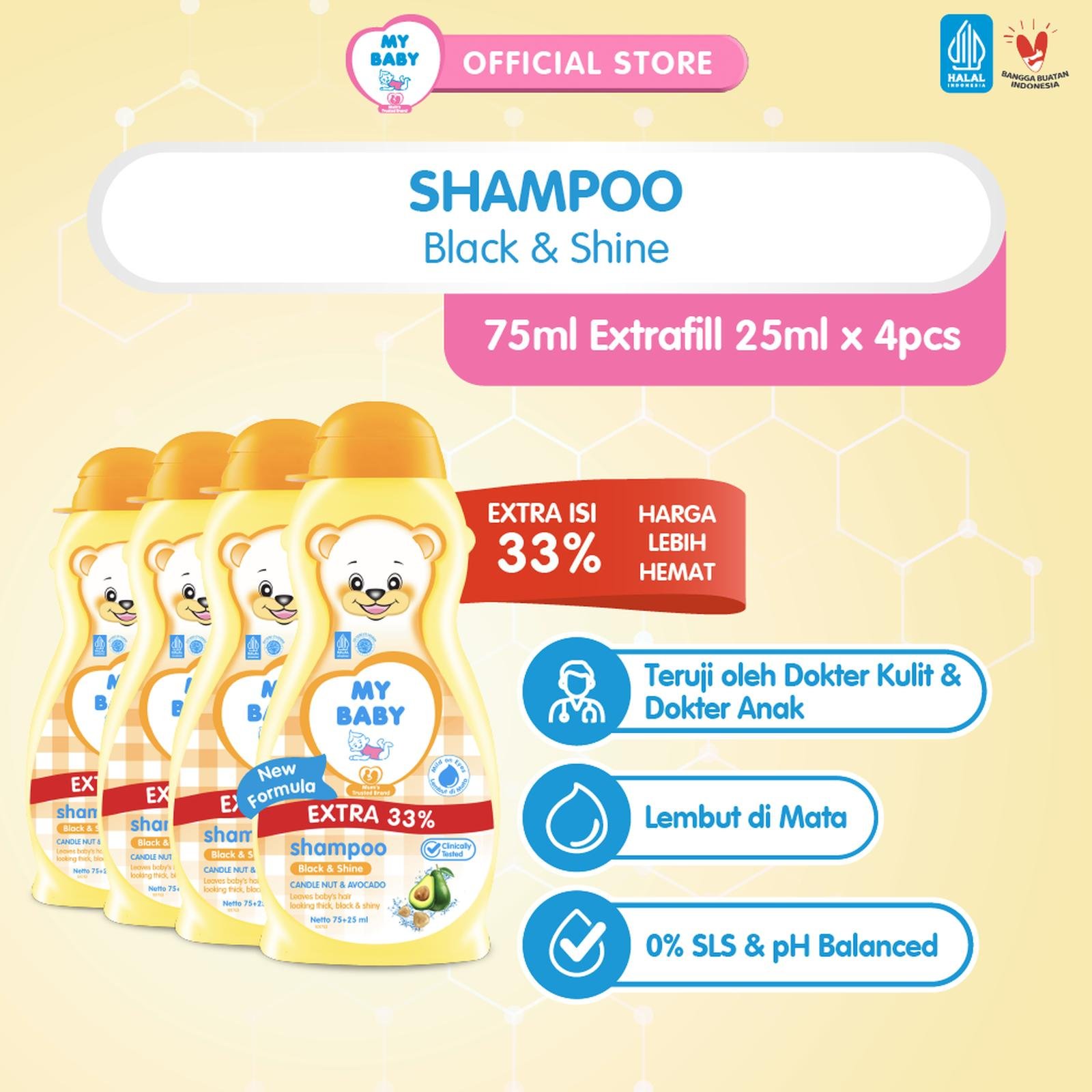 MY BABY Shampoo Black & Shine [75 mL / 4 pcs] EXTRA ISI 33%