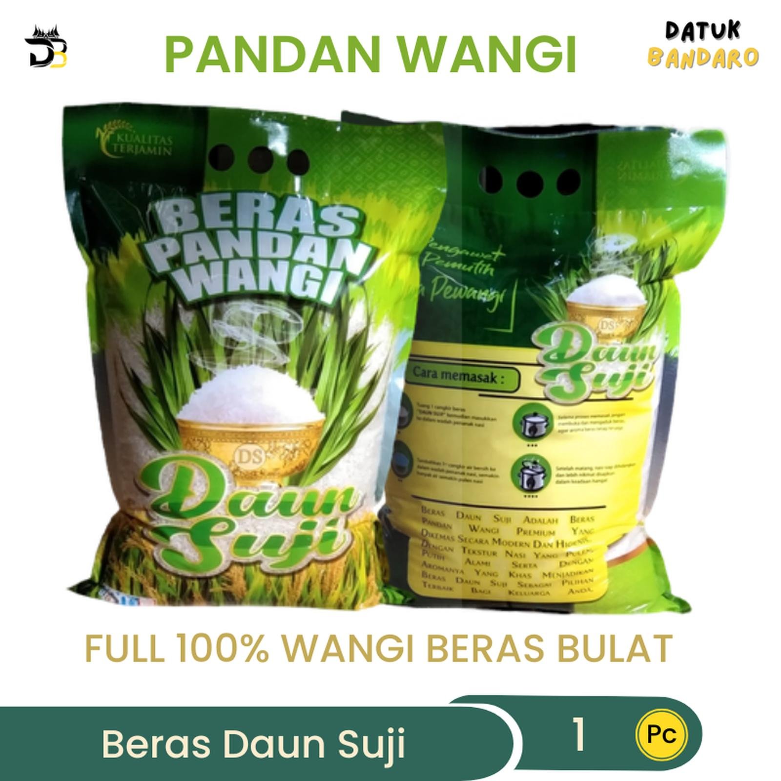 Beras Pandan Wangi 5kg Daun Suji 3kg Beras Bulat
