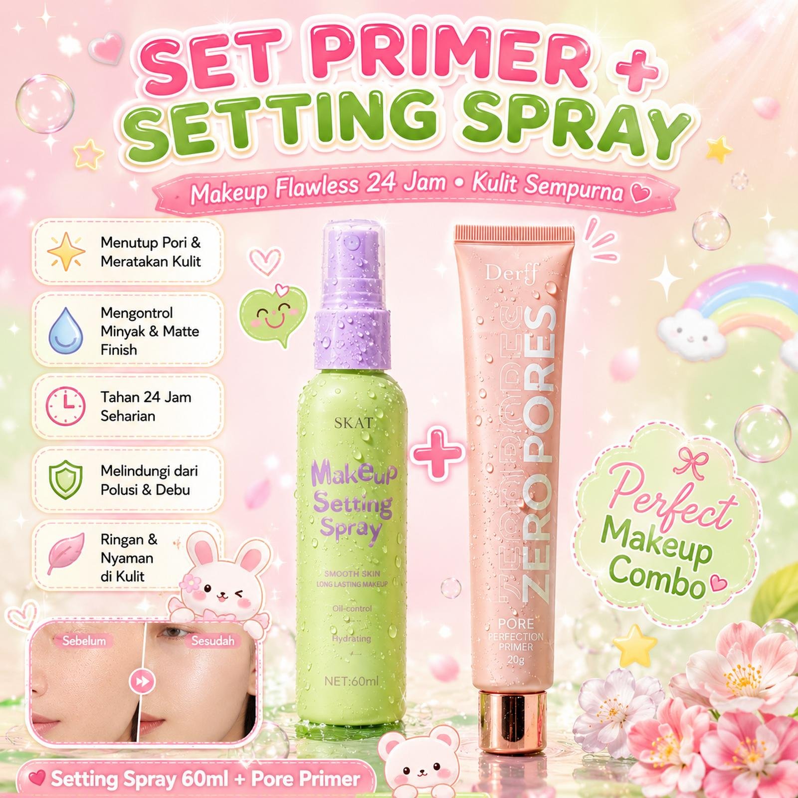 [TERSEDIA & COD] Primer 20ml & Setting Spray 60ml Set Get A Grip