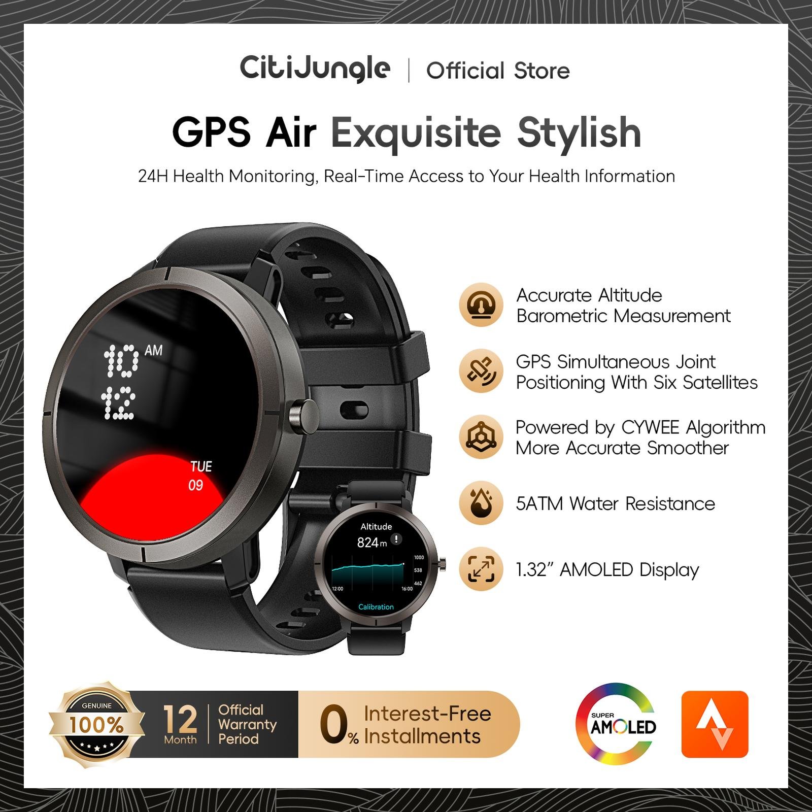 Citijungle Smartwatch GPS AIR dengan desain ultra ringan (46g)