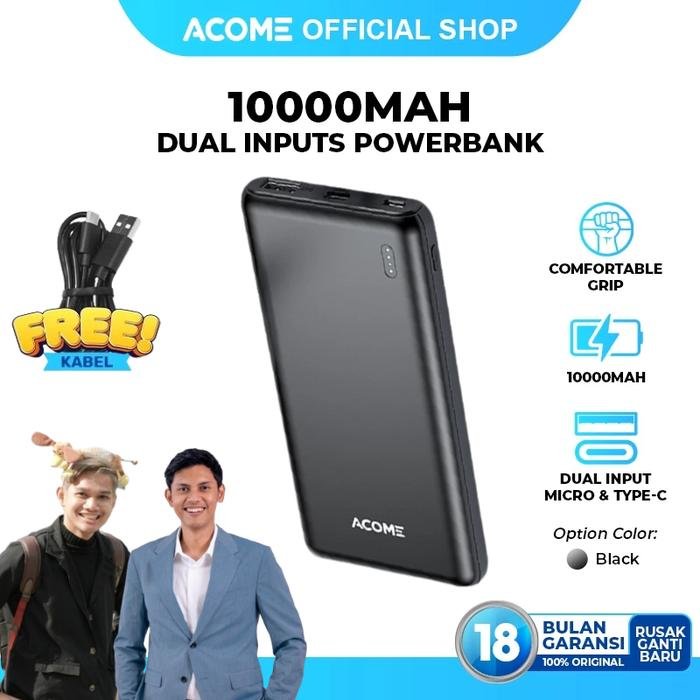 ACOME PowerBank 10000mAh 2.1A Dual Input Port Micro & Type-C Original