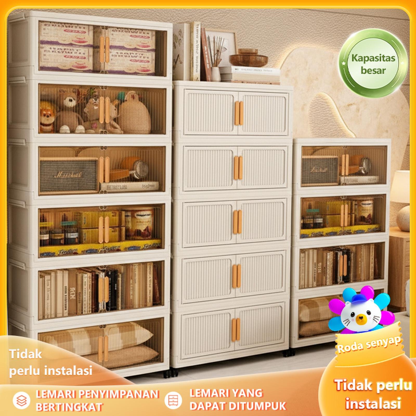YIQII 50cm/60cm Lemari Pakaian Plastik Lipat Putih Lemari