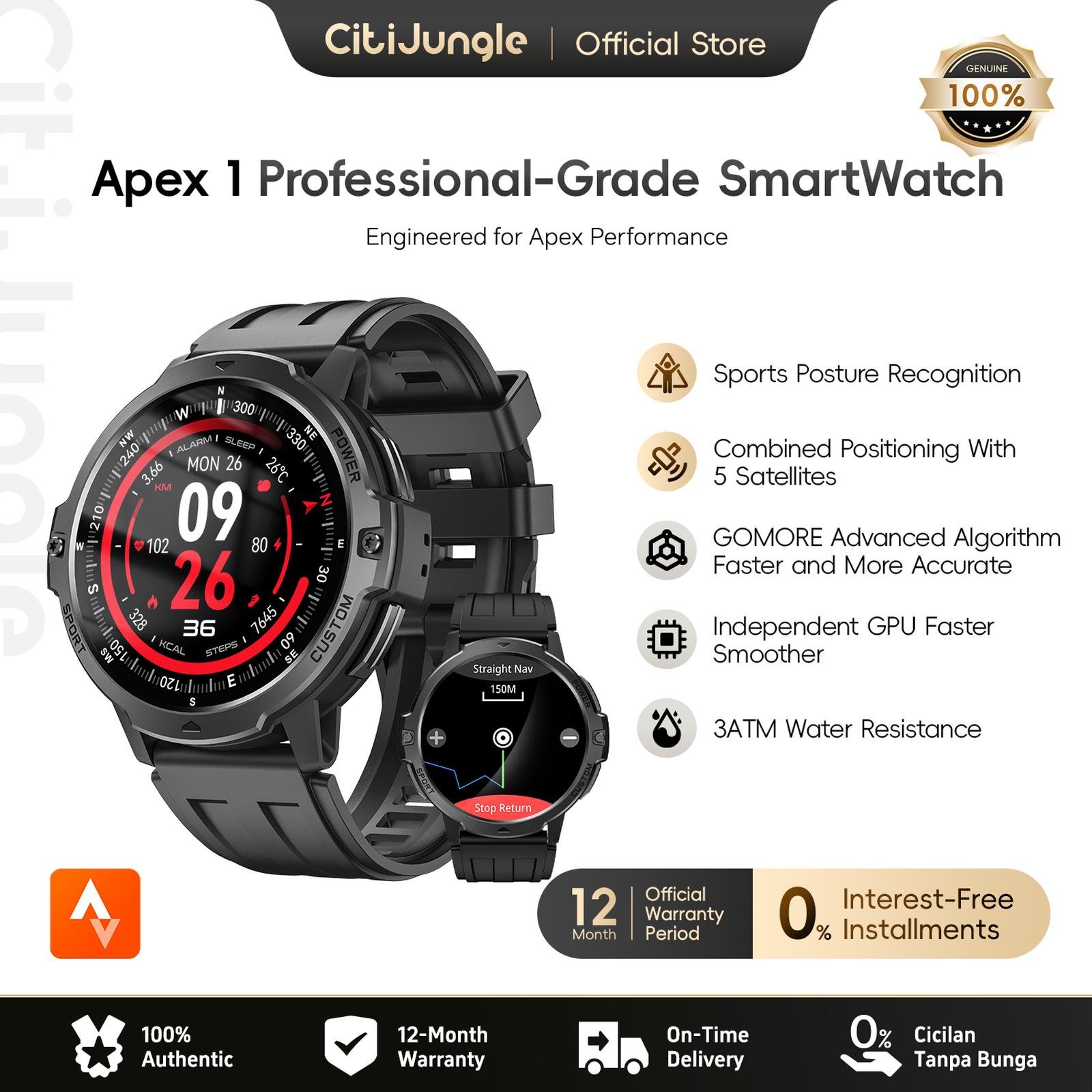 Citijungle GPS Smartwatch APEX1, 1.46‘’
