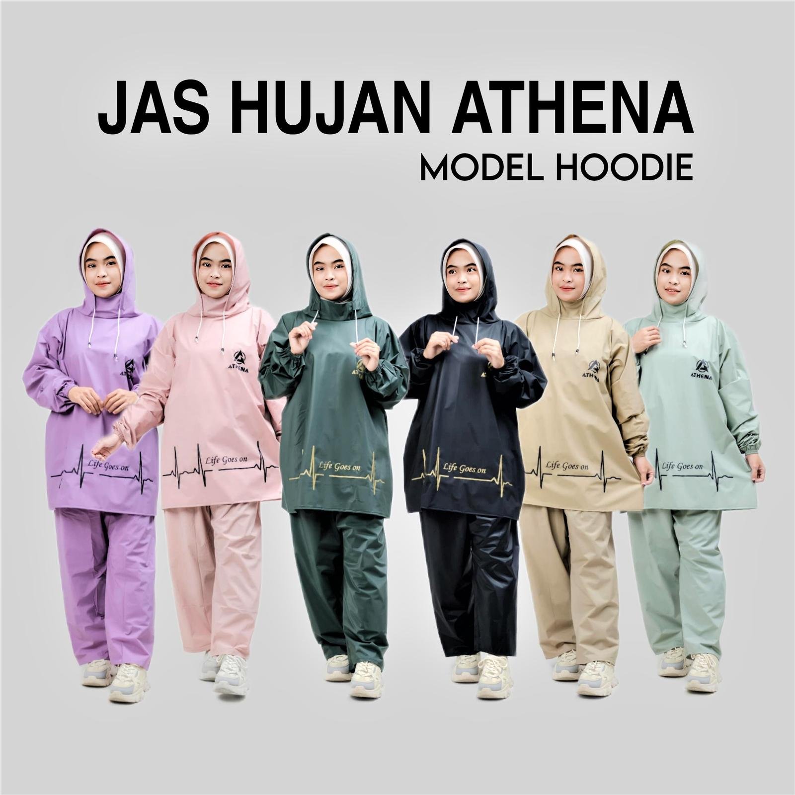 Jas Hujan Model Hoodie Pria Dan Wanita Dewasa Bahan PVC