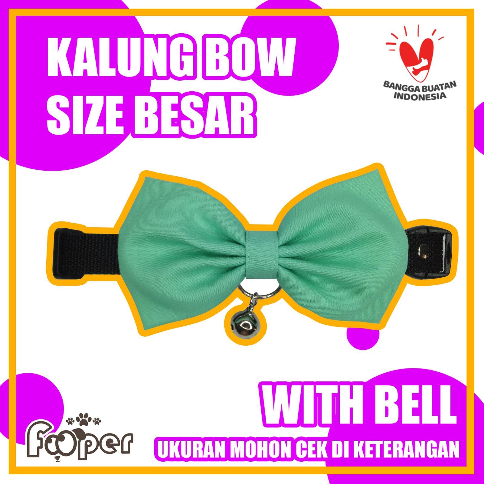 Kalung Anjing Pita Dasi Bow Tie Collar Plain Turquoise Green - With Bell, M