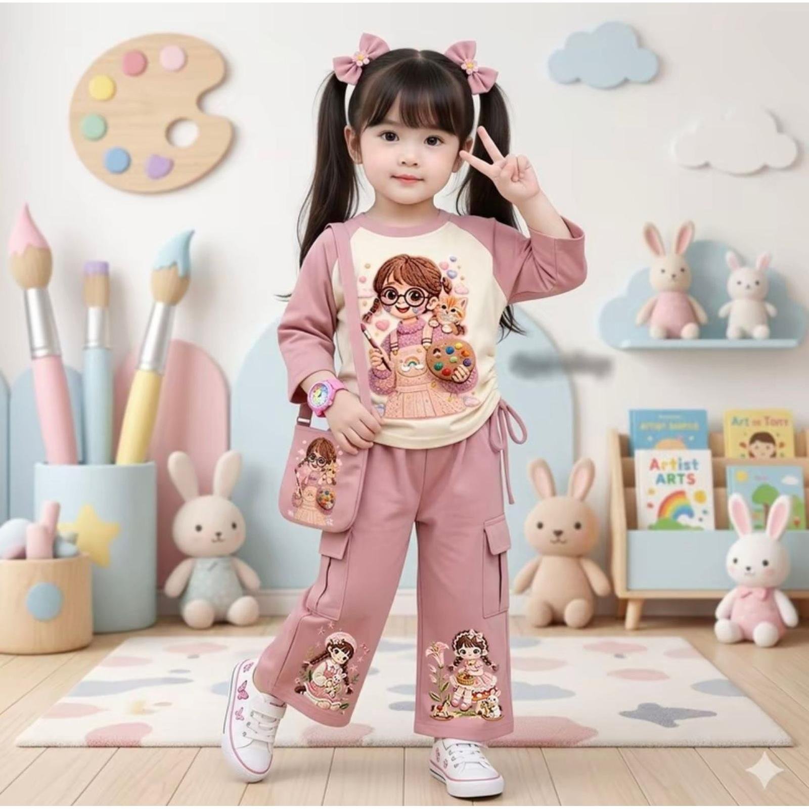 SETELAN ANAK PEREMPUAN TERBARU FREE TAS ONE SET